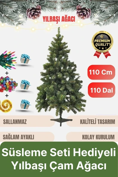 Premium Kalite Yeni Yıl Süsleme Seti Renkli Işık Hediye Yılbaşı Çam Ağacı Noel Paketi 110 Cm 110 Dal