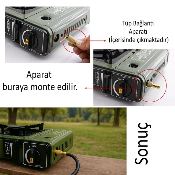 Taşınabilir Kamp Ocağı Portatif Tek Gözlü (5 Adet) Gaz Kartuşlu Tüp Uyumlu Bağlantı Gezi Piknik Ocak - 5