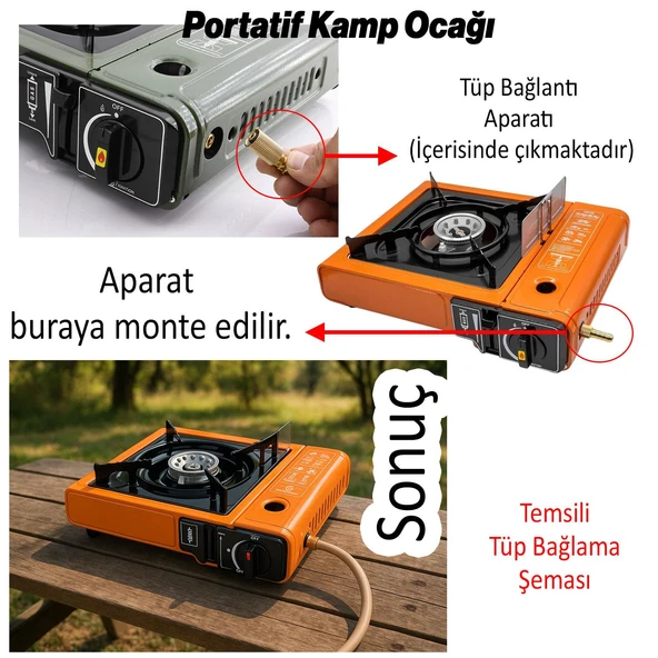 Taşınabilir Kamp Ocağı Portatif Tek Gözlü (5 Adet) Gaz Kartuşlu Tüp Uyumlu Bağlantı Gezi Piknik Ocak - 2