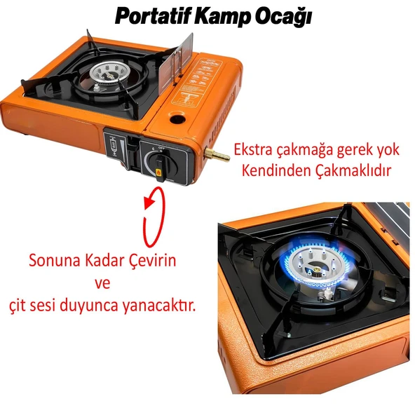 Taşınabilir Kamp Ocağı Portatif Tek Gözlü (10 Adet) Gaz Kartuşlu Tüp Uyumlu Bağlantı Piknik Ocak - 4