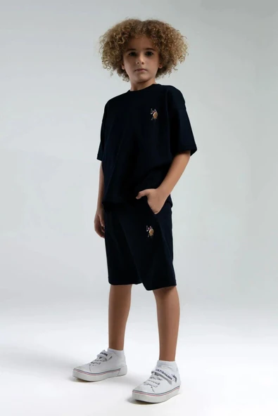 U.S. Polo Assn. 2119 Garson Erkek Çocuk Logolu Bisiklet Yaka Kısa Kollu Şortlu Pijama Takım ürün görseli 1