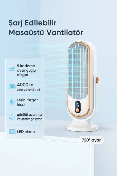 QASUL Yaz Masaüstü Fanı  Hava Soğutma 5 Rüzgar Hızı USB Şarj Edilebilir Salınımlı Fan - Yatak Odası Açık Kamp için USB Şarj Edilebilir Küçük Fan - 3