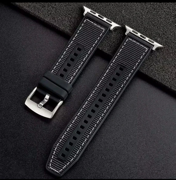 Apple watch 38/40mm  Dikiş Desenli Dokuma Silikon Kordon - 3