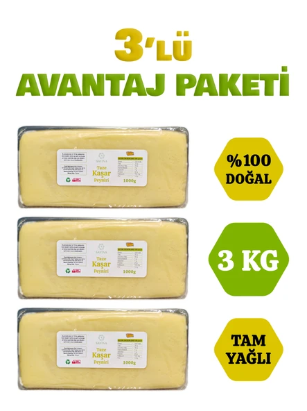 3 Adet 1 Kg Taze Kaşar Peyniri 3’lü Avantaj Paketi 3 KG