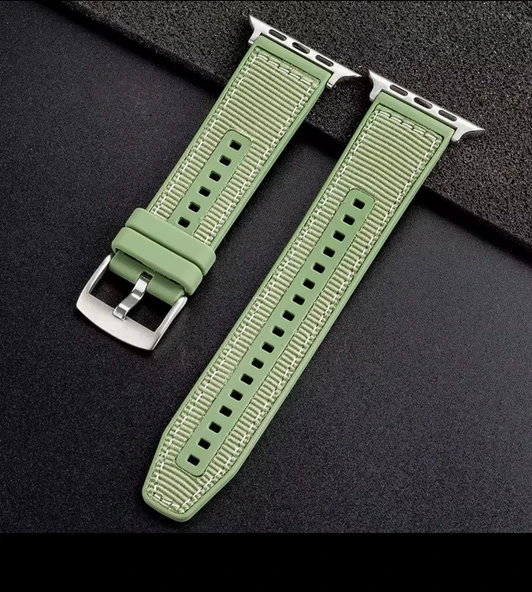 Apple watch 38/40mm  Dikiş Desenli Dokuma Silikon Kordon - 4