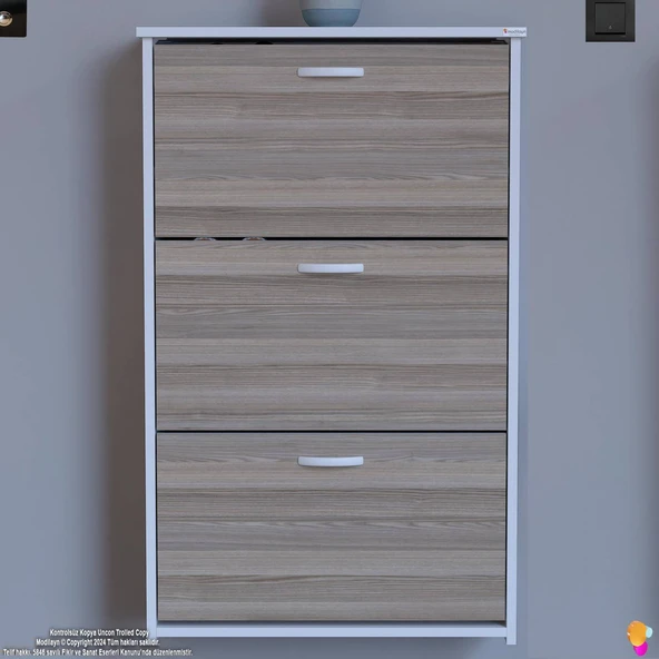 Modilayn WEST Asma Kapı Önü 72x116x26 cm’lik 3 Düşer Kapak 6 Göz Bölmeli Ayakkabılık - 4