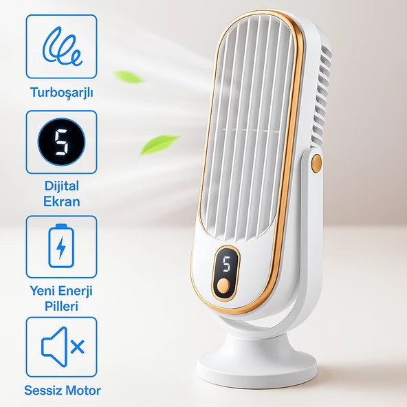 QASUL Yaz Masaüstü Fanı  Hava Soğutma 5 Rüzgar Hızı USB Şarj Edilebilir Salınımlı Fan - Yatak Odası Açık Kamp için USB Şarj Edilebilir Küçük Fan - 2