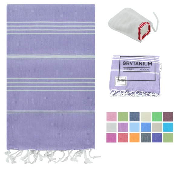 GRVTANIUM Lila %100 Pamuk 180x100cm Peştemal Püsküllü Banyo,Plaj,Hamam Havlusu Kese Hediyeli M2