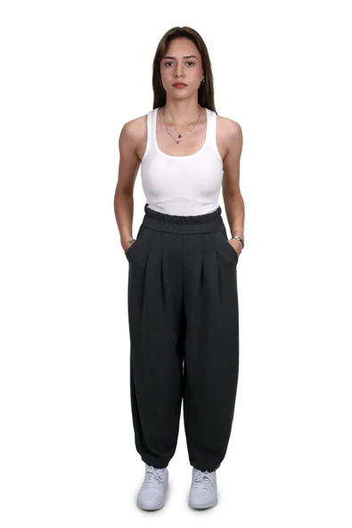 Kadın Modal Kumaş Havuç Kesim Antrasit Pantolon - 2