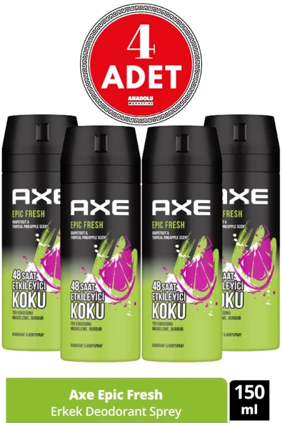 Axe Erkek Deodorant & Bodyspray Epic Fresh 48 Saat Etkileyici Koku 150 ml (4 ADET)