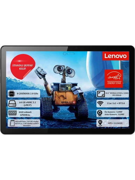 Lenovo Tab M10 ZAAE0117TR UNİSOC T610 4GB 64GB 10,1 Android 12 Storm Grey Tablet (KILIF HEDİYELİ)
