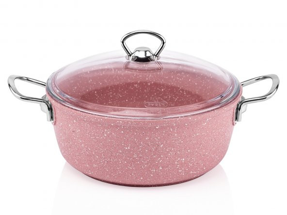 Taç Aksu Granit Döküm Derin Tencere 30 cm Pembe