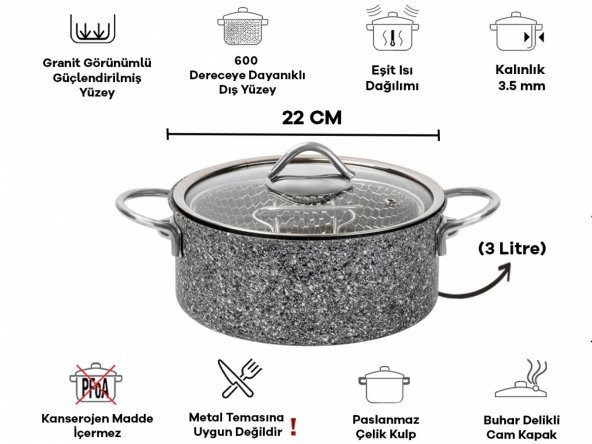 Taç Ultra Granit Kızartma Tenceresi 22 cm - 3