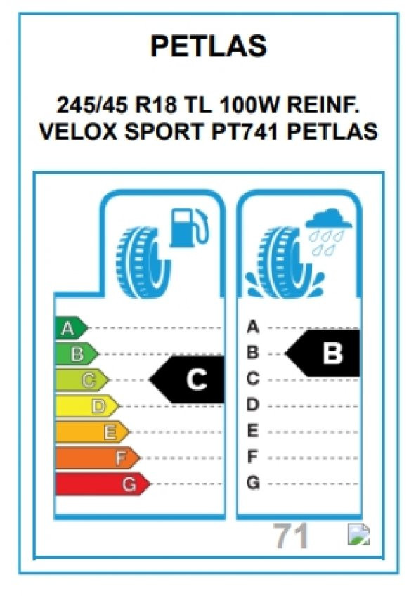 Petlas 245/45 R18 TL 100W Reinf. Velox Sport PT741 2025 Yaz Lastiği - 2