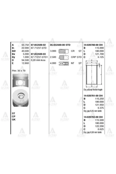 Goetze 14 ISS -20782-0 Gömlek 0.50 Isuzu Npr66 Adet -0207812-00