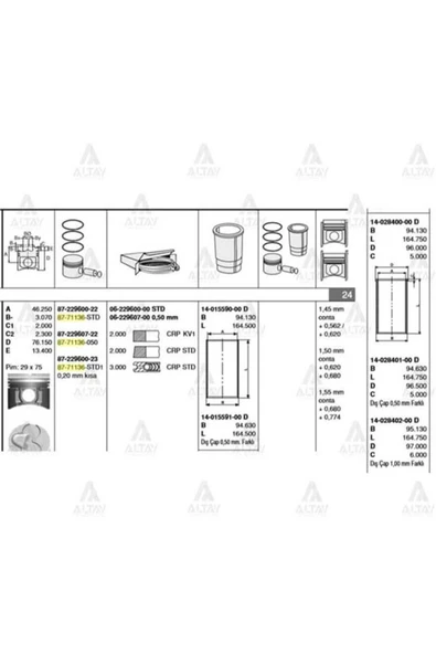 Goetze 14 ISS -15590-0 Gömlek Std Düz Flanşsız L300 H100 Bongo K2500 Adet -010370-00