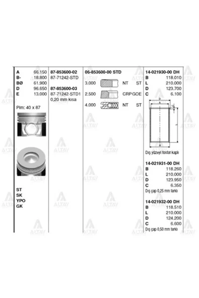 Goetze 14 ISS -21930-0 Gömlek Std Isuzu 4Hk1 8943916020