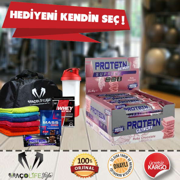 Muscle Station Supreme Crunchy Protein Bar 24 Adet + HEDİYENİ KENDİN SEÇ !
