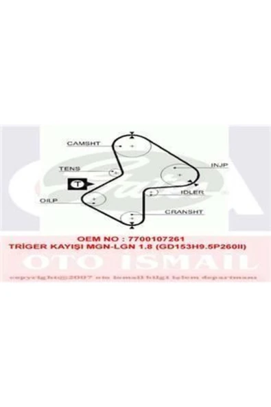 Gates 5486XS Trıger Eksantrık Kayısı Megane Laguna 1.8 153x260 Uyumlu