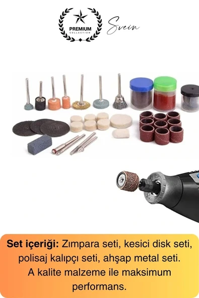 Premium 105 Parça Hobi Gravür Taşlama Ucu Mini Metal Ahşap Oyma Seti Parlatma Zımparalama Fırçalama - 6