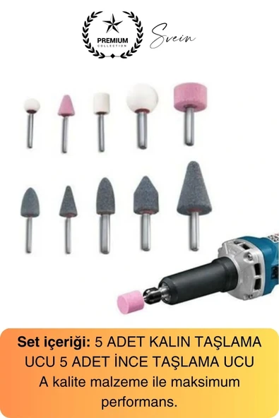 Premium 10 Parça Hobi Gravür Taşlama Ucu Mini Metal Ahşap Oyma Seti Parlatma Zımparalama Fırçalama - 6