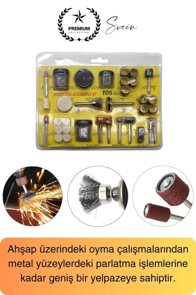 Premium 105 Parça Hobi Gravür Taşlama Ucu Mini Metal Ahşap Oyma Seti Parlatma Zımparalama Fırçalama - 2