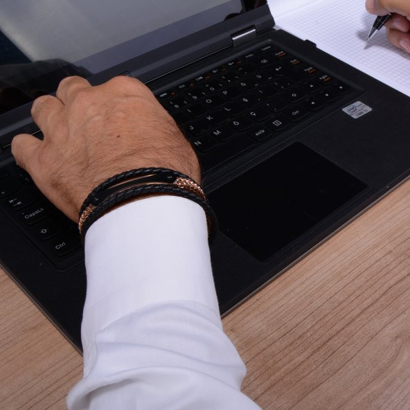 Gold Çelik Aksesuarlı Üçlü Deri Bileklik - 2