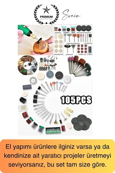 Premium 105 Parça Hobi Gravür Taşlama Ucu Mini Metal Ahşap Oyma Seti Parlatma Zımparalama Fırçalama - 5
