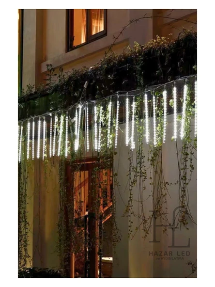 LIGHTINGX 8 Tüp Beyaz Meteor LED Işık Yağmur Işıkları Eklenebilir IP65 Dış Mekan Dekoratif Süs