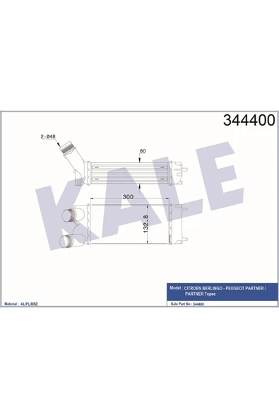 Kale 344400 Turbo Radyatörü Intercooler Partner 08 Berlıngo 08 1.6 Hdı Al/pl/brz 300x147x76 ürün görseli 1