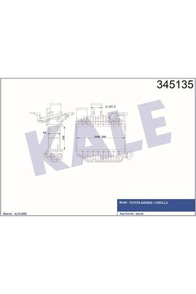Kale 345135 Turbo Radyatörü Intercooler Avensıs 2.0 D4d 99-05 65x260x125 Al/pl/brz ürün görseli
