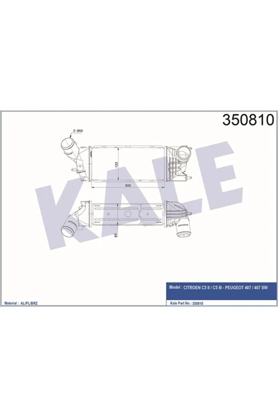 Kale 350810 Turbo Radyatörü Intercooler 407 04 C5 04 1.6hdı-2.0hdı Dv6ted4-dv6ted4/f 300x133.4x85 ürün görseli 1