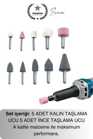 10 Parça Hobi Gravür Dremel Taşlama Ucu Mini Metal Ahşap Oyma Seti Parlatma Zımparalama Fırçalama - 6