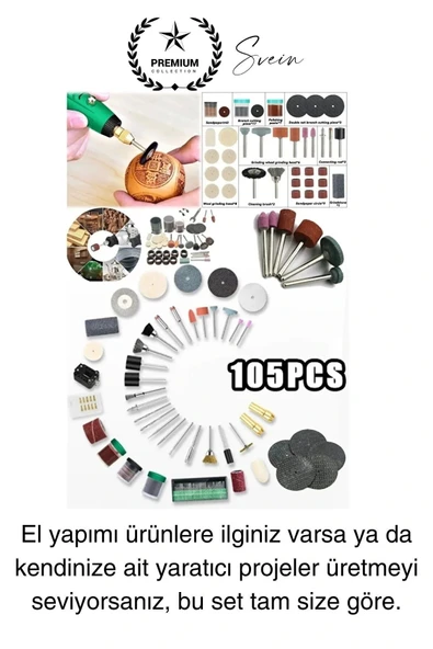 105 Parça Hobi Gravür Dremel Taşlama Ucu Mini Metal Ahşap Oyma Seti Parlatma Zımparalama Fırçalama - 5