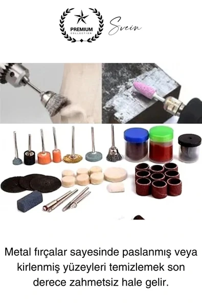 105 Parça Hobi Gravür Dremel Taşlama Ucu Mini Metal Ahşap Oyma Seti Parlatma Zımparalama Fırçalama - 4
