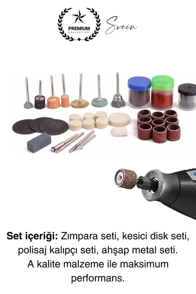 105 Parça Hobi Gravür Dremel Taşlama Ucu Mini Metal Ahşap Oyma Seti Parlatma Zımparalama Fırçalama - 6