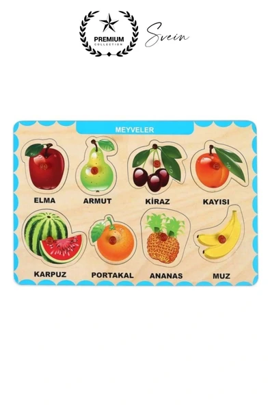 Premium Meyveler Ahşap Bul Tak Puzzle Eğitici Oyuncak Tutmalı Elma Armut Motor Becerisi Gelişim - 2
