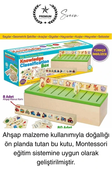 Premium Ahşap Bilgi Sınıflandırma Kutusu Zeka Geliştiren Eğitici Öğretici Çocuk Oyuncak El Beceri - 3