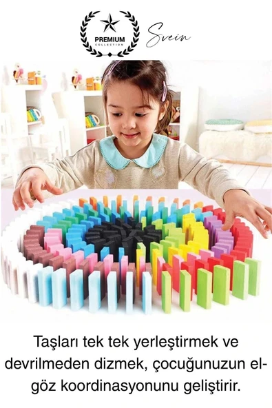 Ahşap Domino Taşları 100 Parça Renkli Motor Beceri Anasınıfı Okul Öncesi Eğitim Eğlenceli Oyun Seti - 3