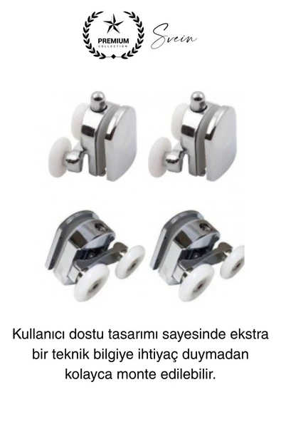 Dayanıklı Duşakabin Tekerleği Alt Üst Sürgülü Cam Kabin Krom Görünümlü Plastik Gövdeli 4'lü Set - 4