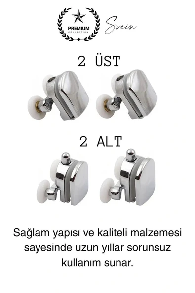 Dayanıklı Duşakabin Tekerleği Alt Üst Sürgülü Cam Kabin Krom Görünümlü Plastik Gövdeli 4'lü Set - 5
