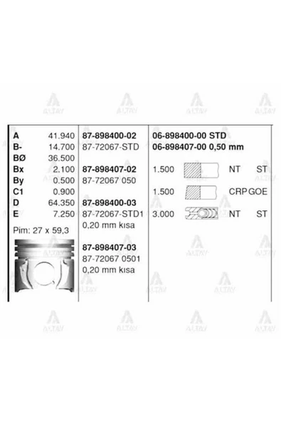 Goetze 06 ISS -898400-0 Segman Std 1.4 Dizel Corolla Uyumlu  02- ürün görseli 1