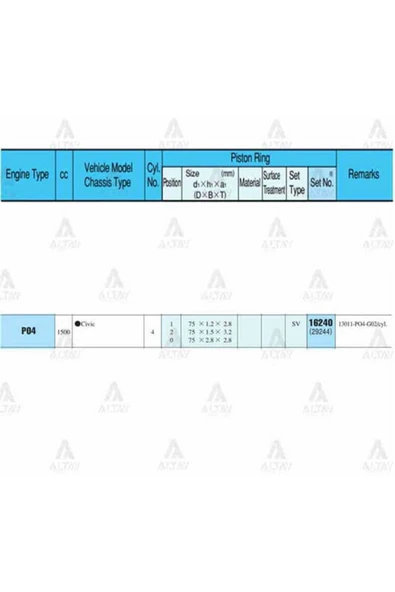 Rıken 16240 Muhtelif -50 Segman 0,50 Civic 1,6 88-95 D15 ürün görseli 1