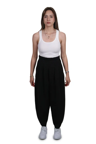 Kadın Modal Kumaş Havuç Kesim Siyah Pantolon - 2