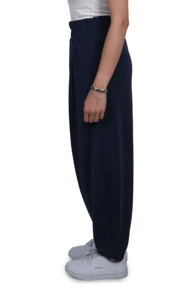 Kadın Modal Kumaş Havuç Kesim Lacivert Pantolon - 4