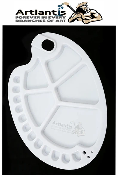 Büyük 17 Hazneli Resim Paleti 1 Adet 24x33 cm Plastik Resim Paleti Oval Şekil 17 Godeli Renk Karıştırma Tepsisi Boyama - 6
