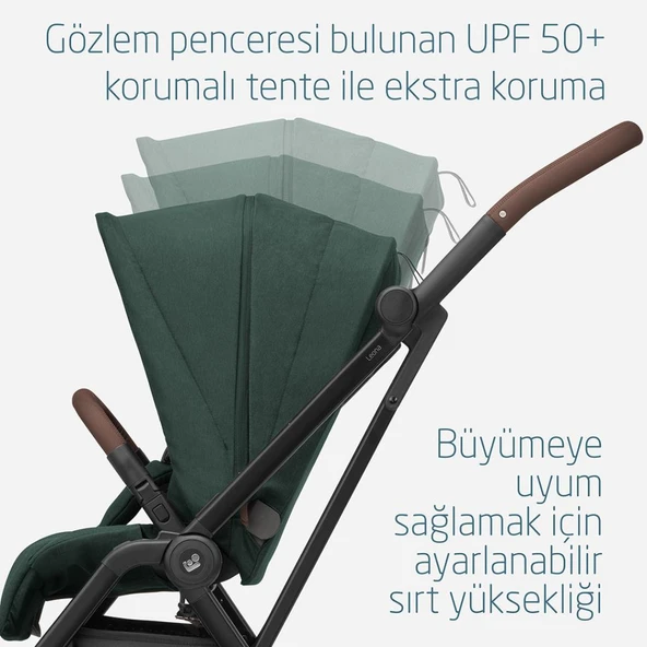 Maxi-Cosi Leona2-Pebble S Tek Elle Katlanabilen Ultra Kompakt Çift Yönlü Seyahat Sistem Bebek Arabası Green-Black - 8