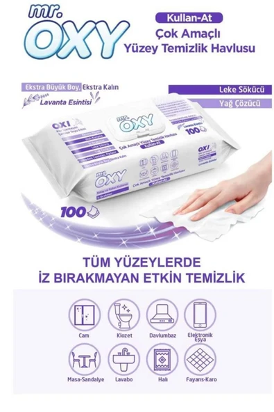 Mr. Oxy Çok Amaçlı Yüzey Temizlik Havlusu 100'lü 6 ADET Lavanta Kokulu 6 ADET Beyaz Sabun Kokulu 12' - 2