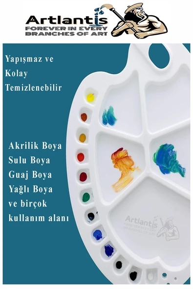 Büyük 17 Hazneli Resim Paleti 1 Adet 24x33 cm Plastik Resim Paleti Oval Şekil 17 Godeli Renk Karıştırma Tepsisi Boyama - 4