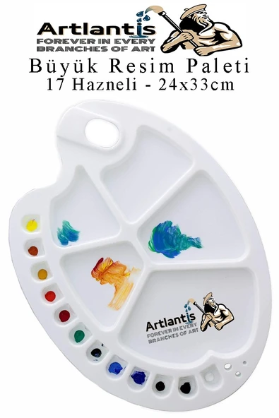 Büyük 17 Hazneli Resim Paleti 1 Adet 24x33 cm Plastik Resim Paleti Oval Şekil 17 Godeli Renk Karıştırma Tepsisi Boyama